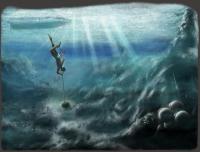 Underwater explorers observing diver illustration - 20000 Leagues Under the Seas scene